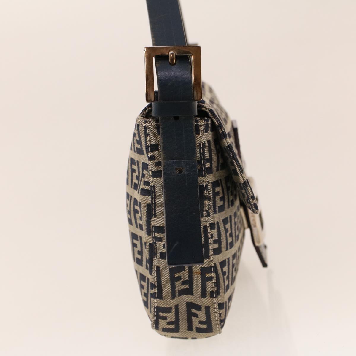 FENDI Zucca Canvas Mamma Baguette Shoulder Bag Navy 222826424018 Auth yk6884B