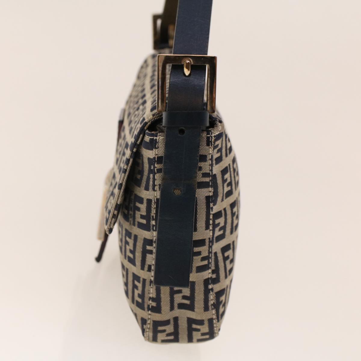 FENDI Zucca Canvas Mamma Baguette Shoulder Bag Navy 222826424018 Auth yk6884B