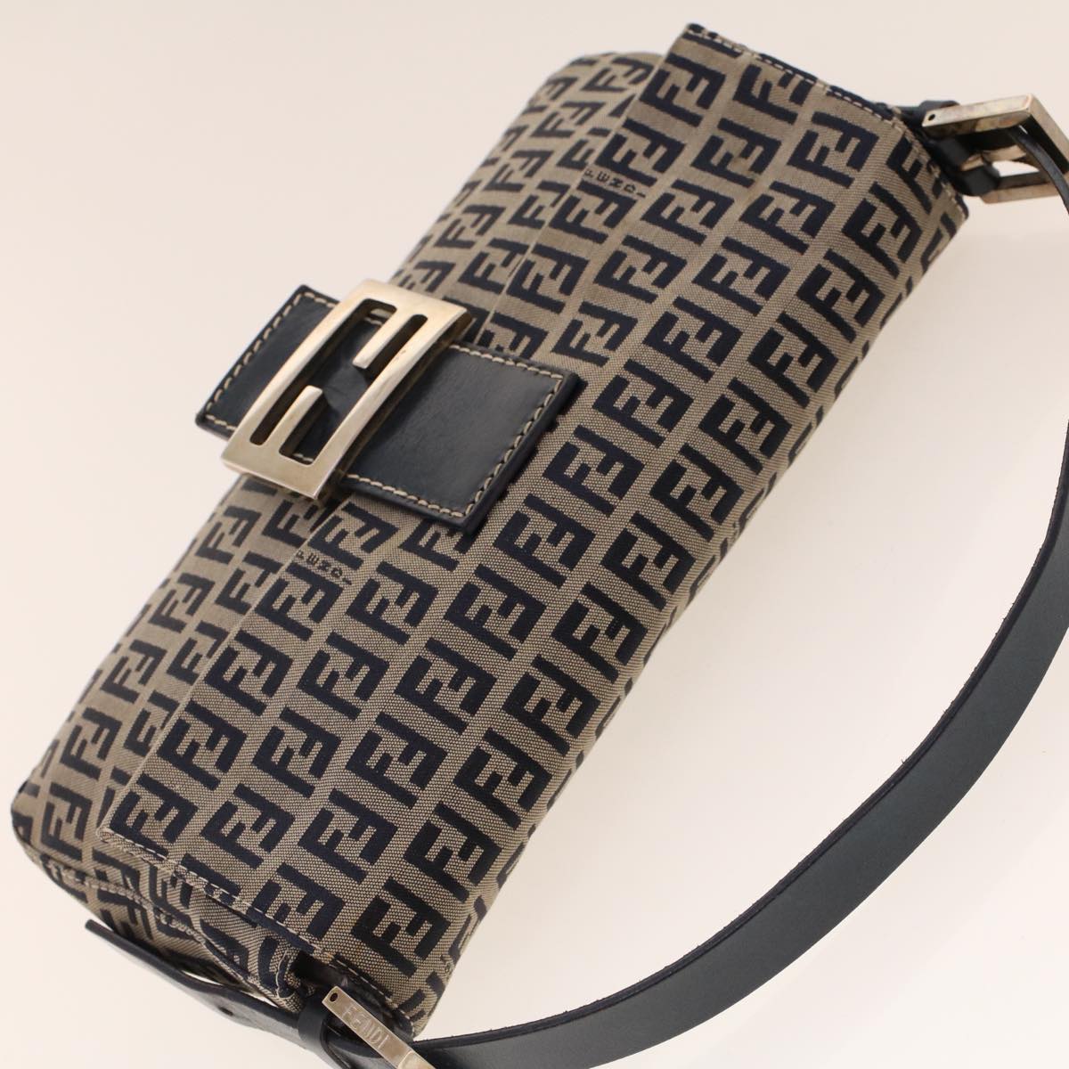 FENDI Zucca Canvas Mamma Baguette Shoulder Bag Navy 222826424018 Auth yk6884B