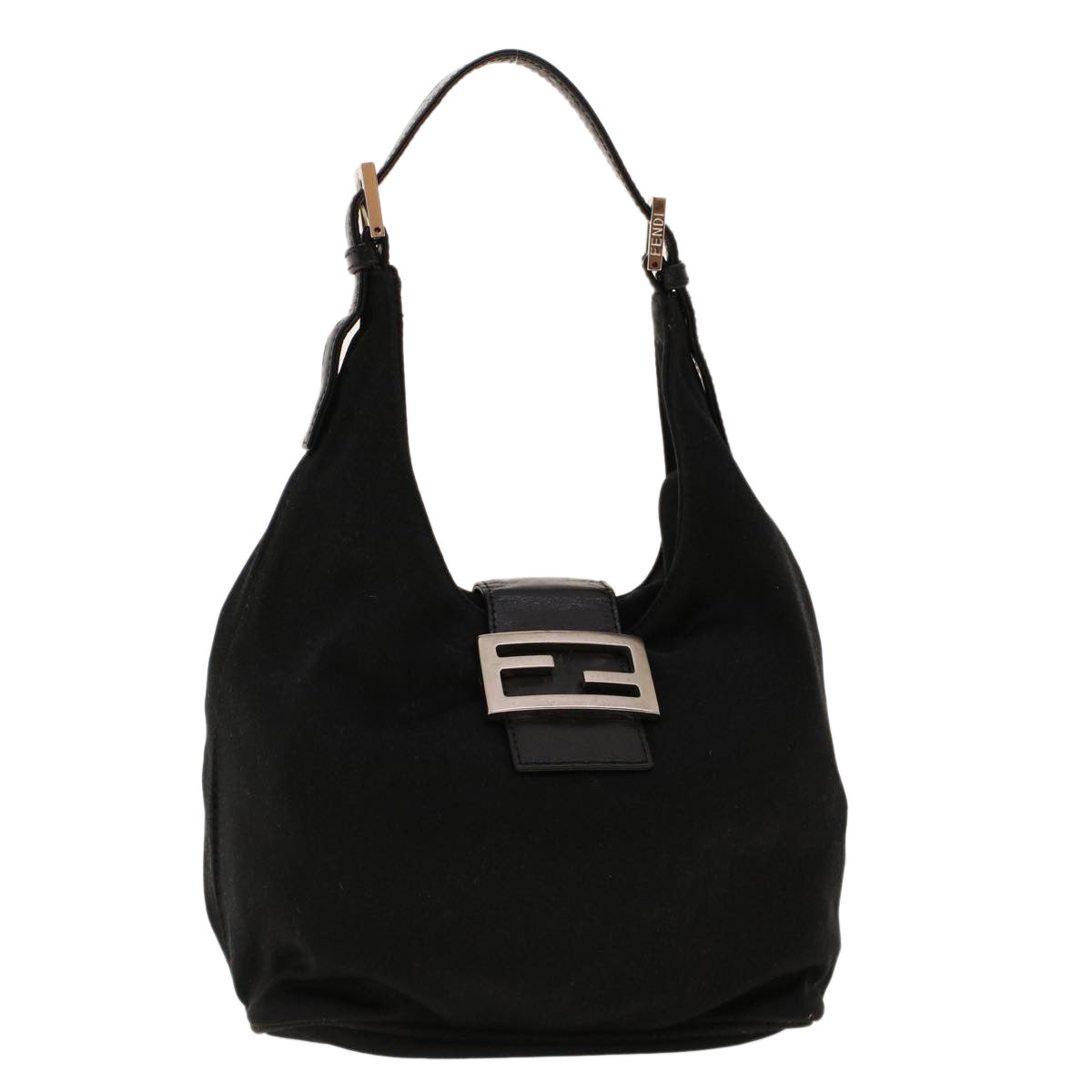 FENDI Mamma Baguette Shoulder Bag Nylon Black 2321.26686.009 Auth yk6907B