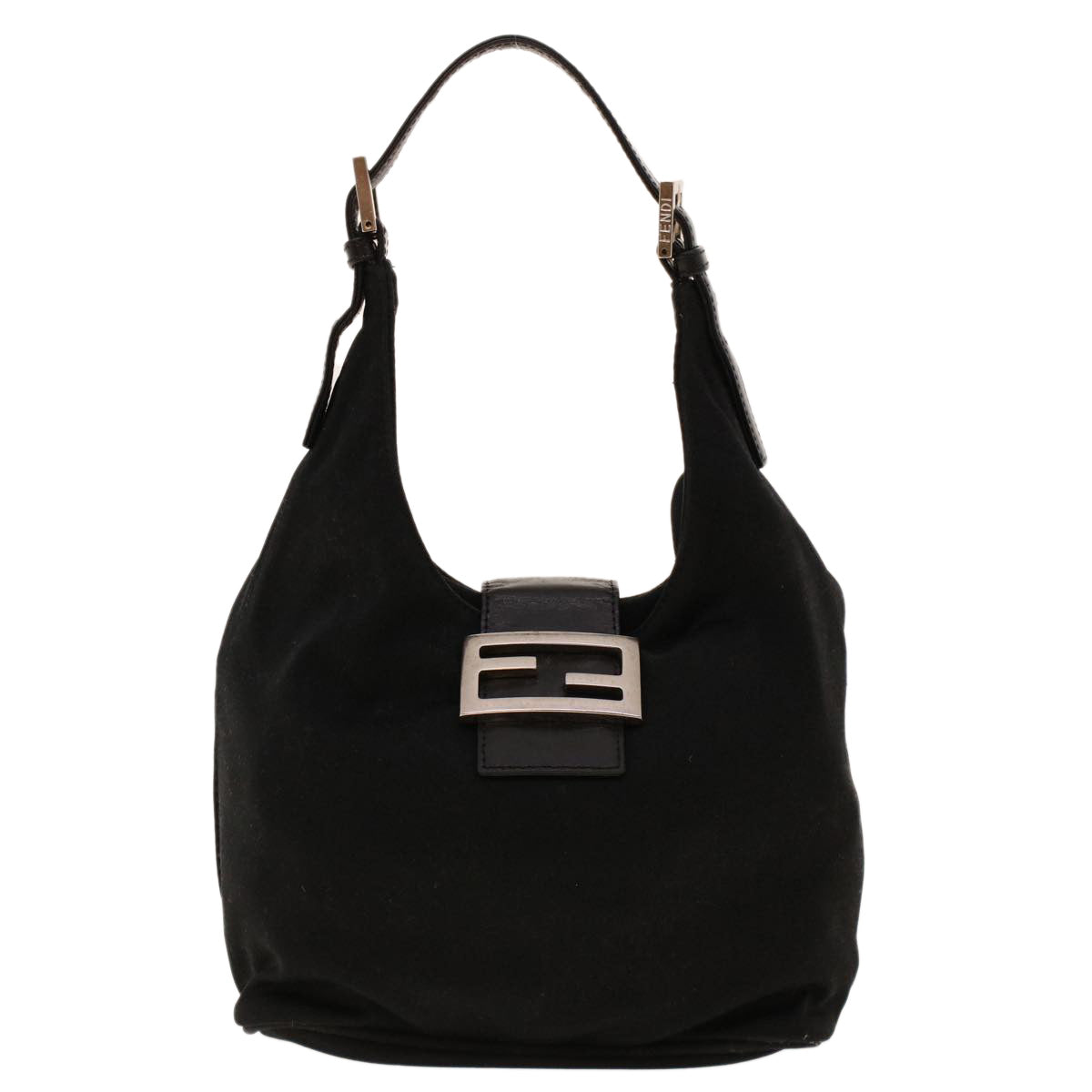 FENDI Mamma Baguette Shoulder Bag Nylon Black 2321.26686.009 Auth yk6907B