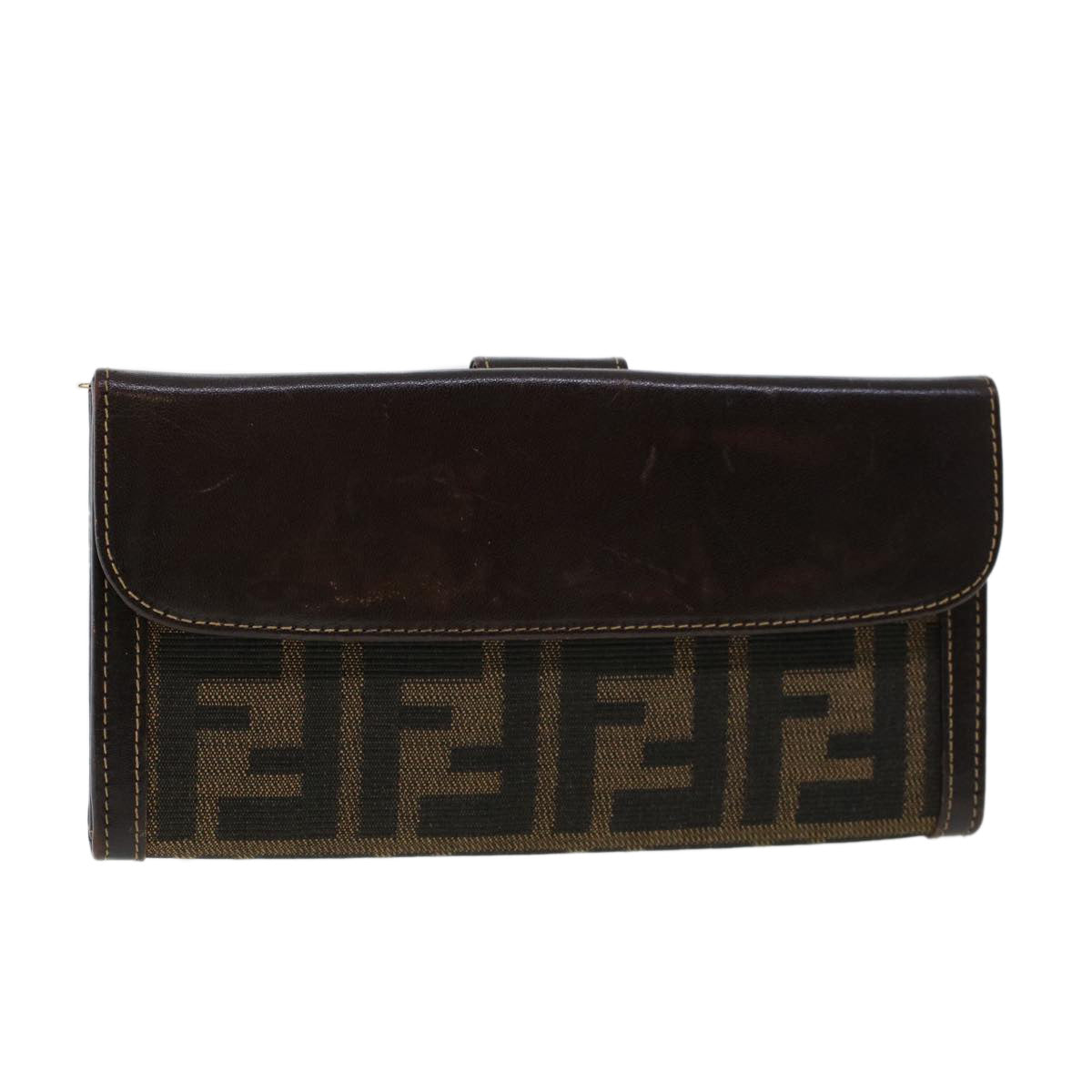 FENDI Zucca Canvas Long Wallet Black Brown 2277-30806-079 Auth yk6910B