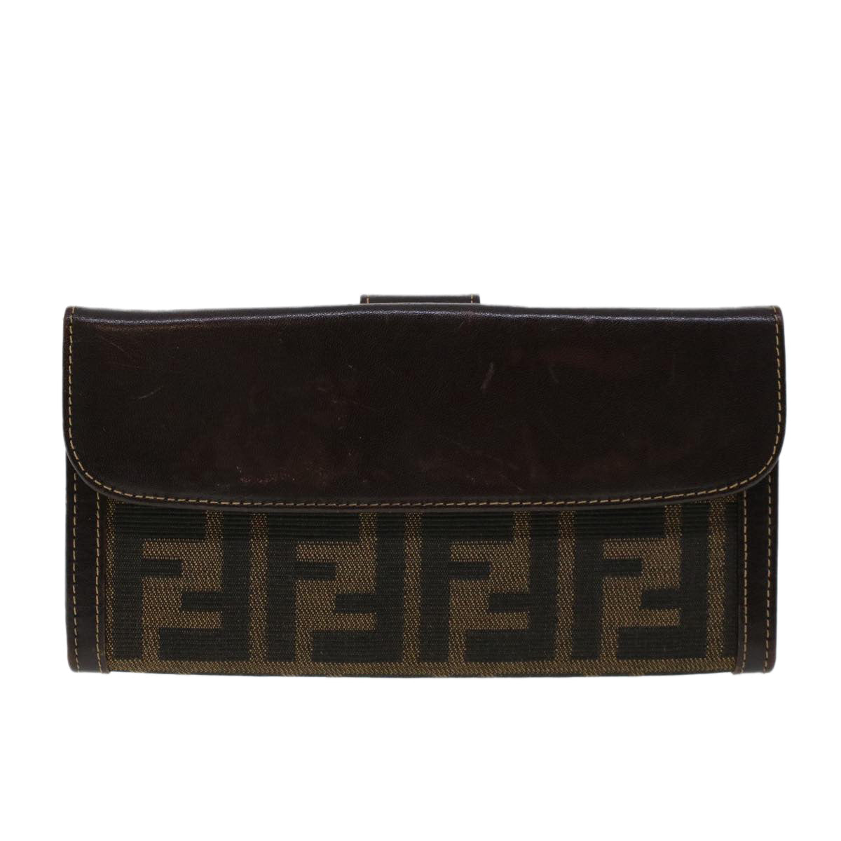 FENDI Zucca Canvas Long Wallet Black Brown 2277-30806-079 Auth yk6910B