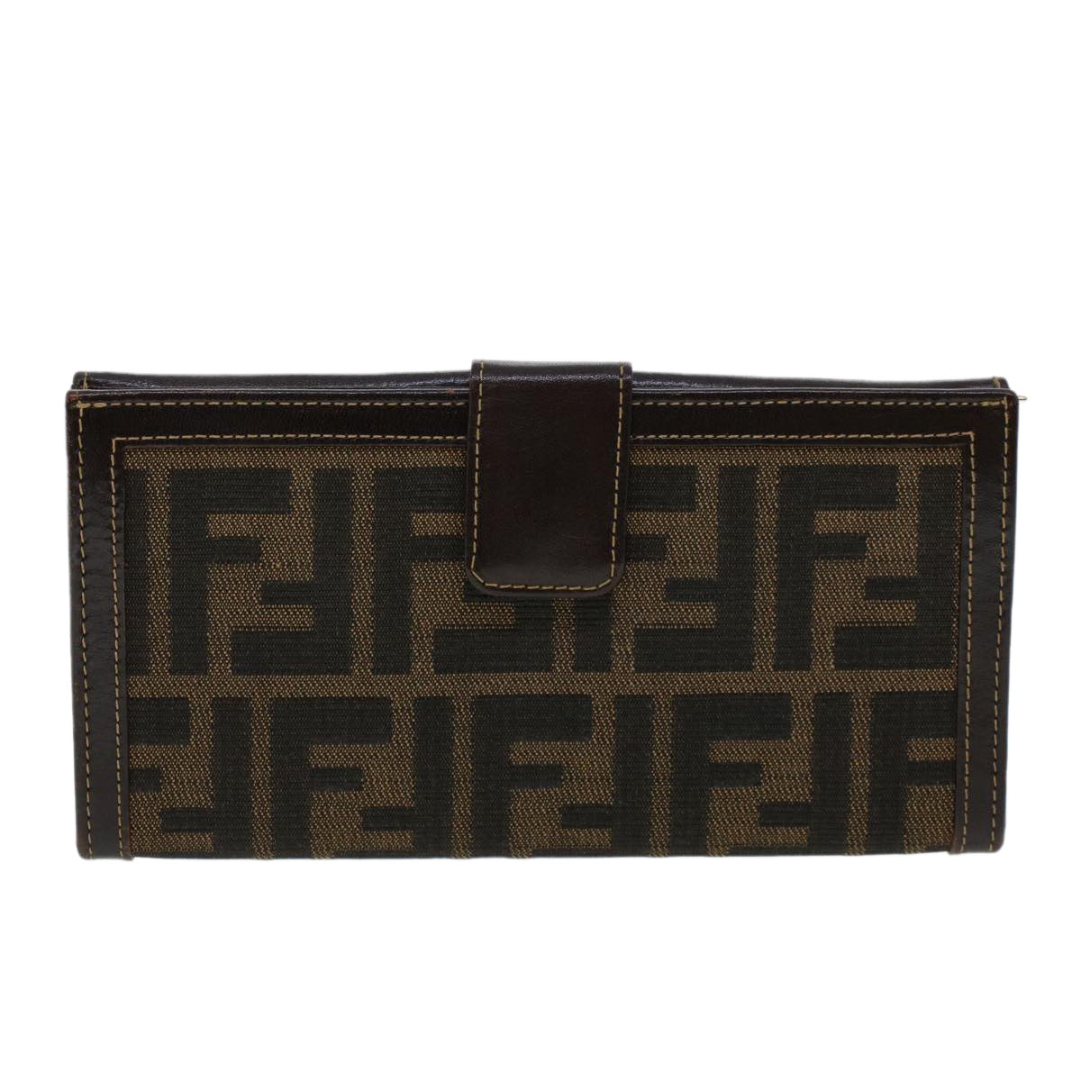 FENDI Zucca Canvas Long Wallet Black Brown 2277-30806-079 Auth yk6910B