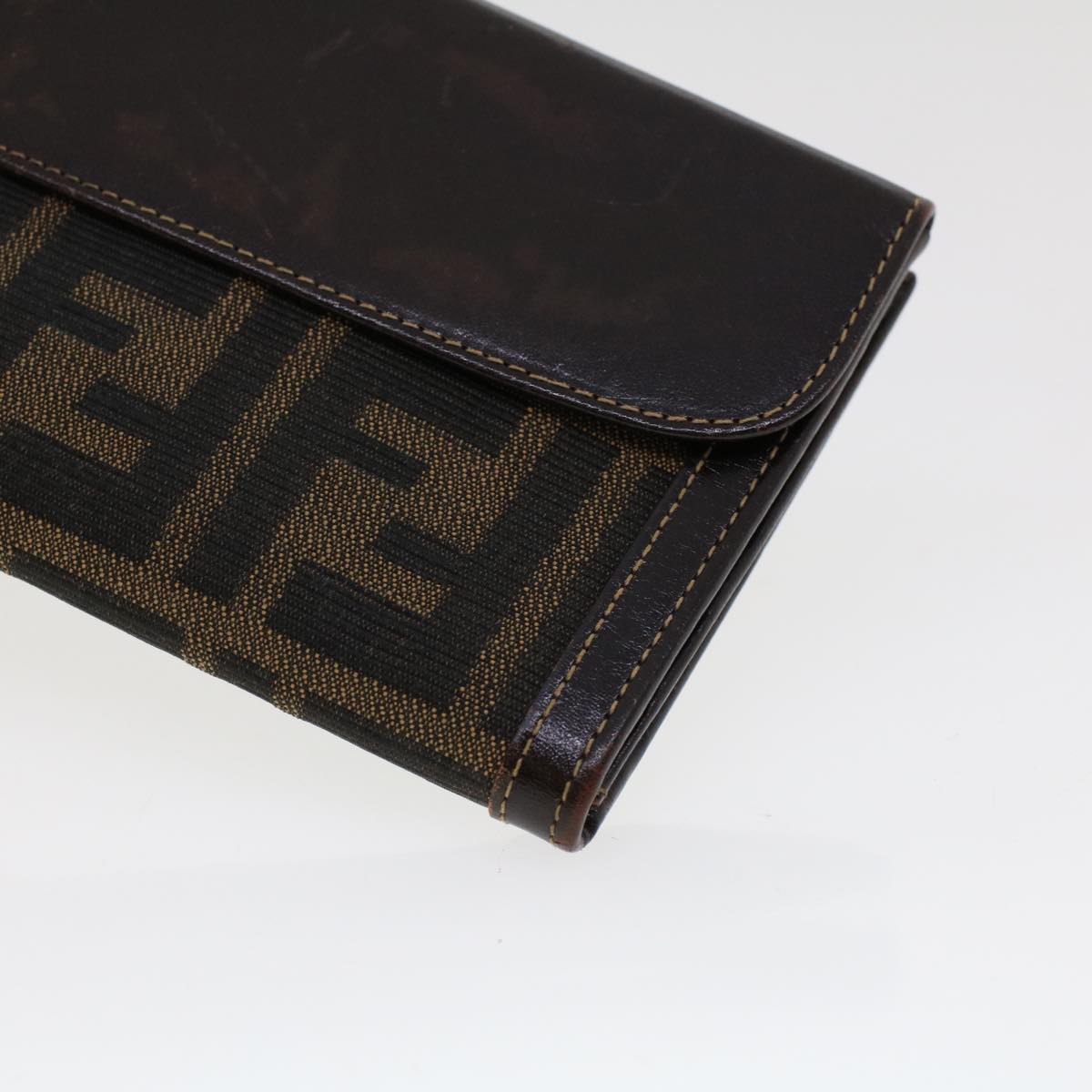 FENDI Zucca Canvas Long Wallet Black Brown 2277-30806-079 Auth yk6910B