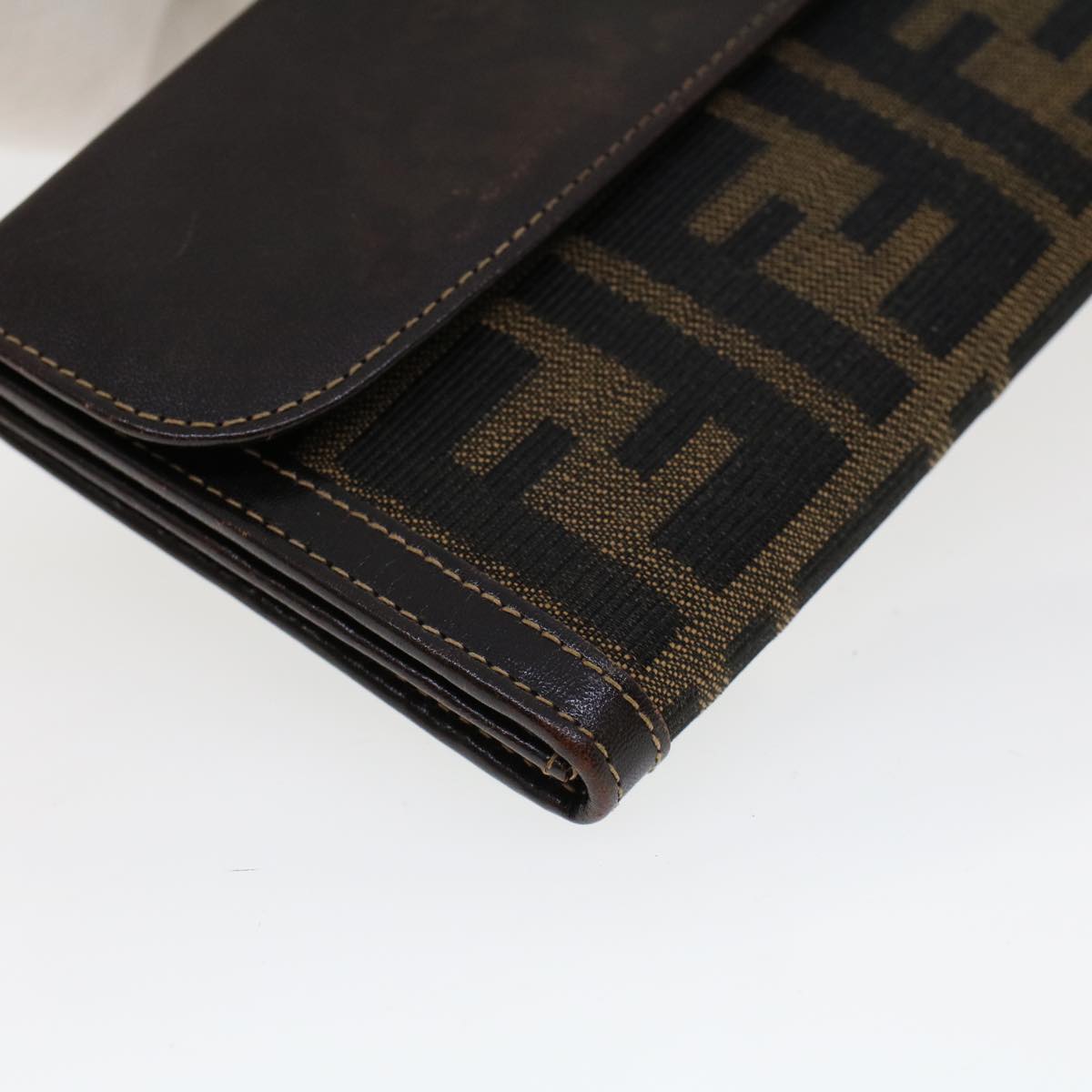 FENDI Zucca Canvas Long Wallet Black Brown 2277-30806-079 Auth yk6910B