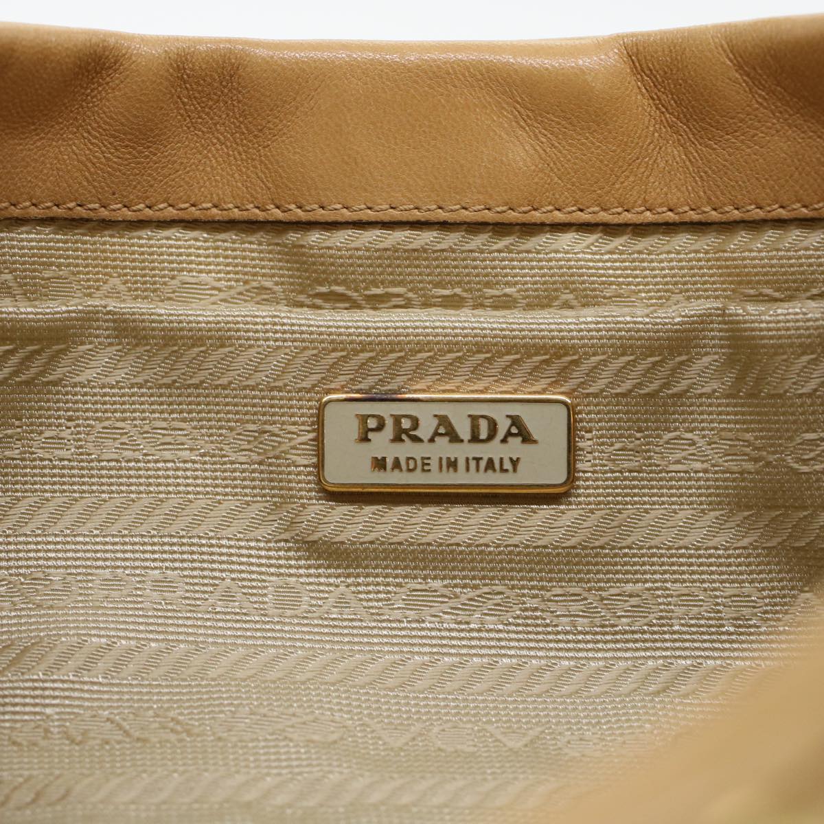 PRADA Punching Shoulder Bag Leather Beige Auth yk6935