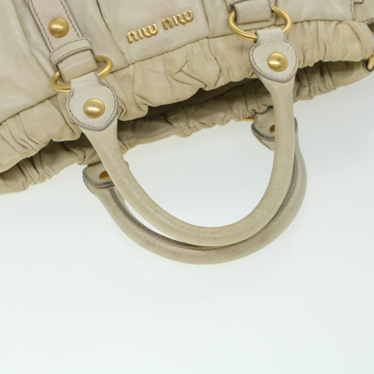 Miu Miu Hand Bag Leather 2way Beige Auth yk6957