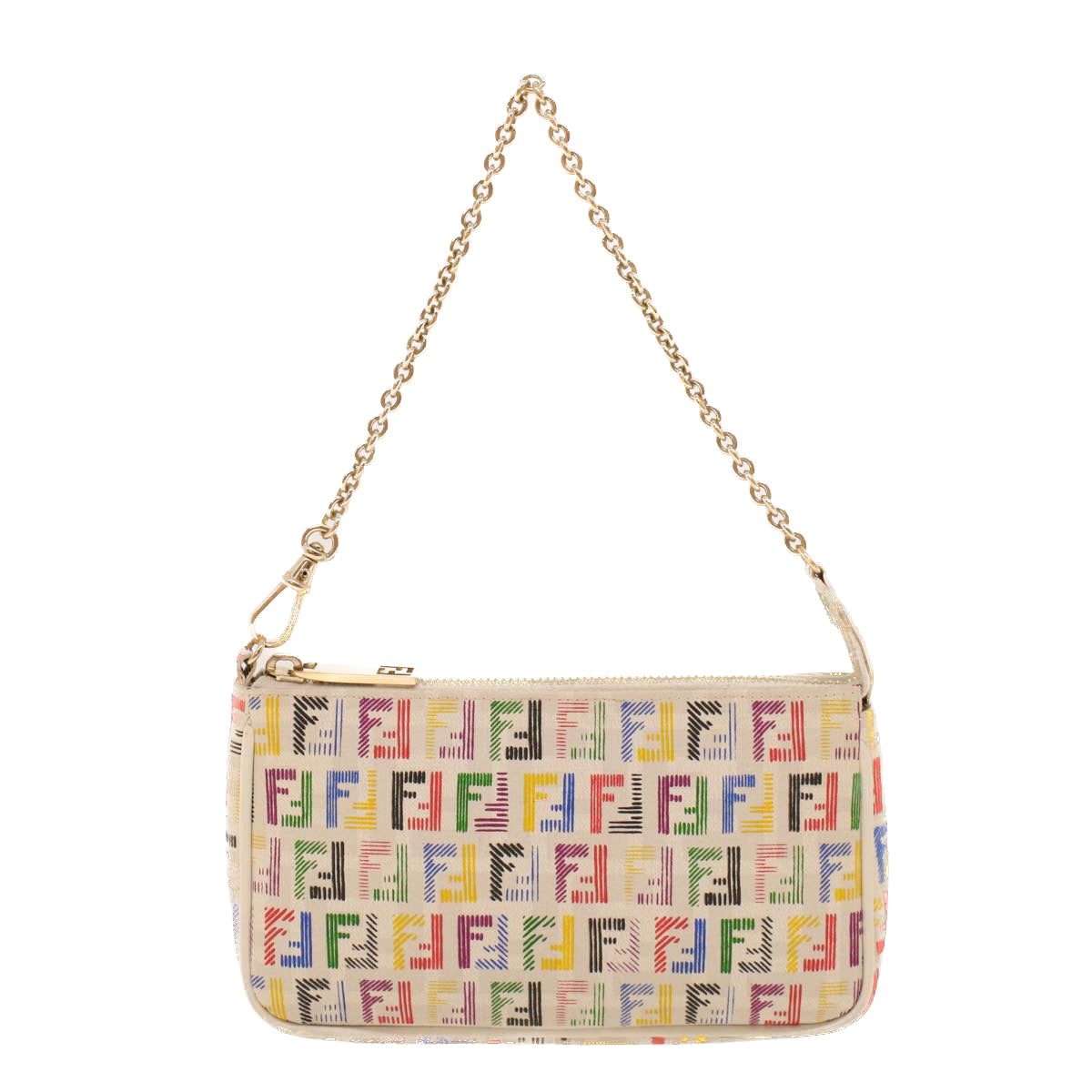 FENDI Zucchino Canvas Chain Accessory Pouch Multicolor Auth yk6972