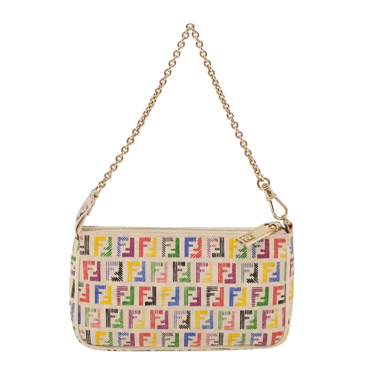 FENDI Zucchino Canvas Chain Accessory Pouch Multicolor Auth yk6972