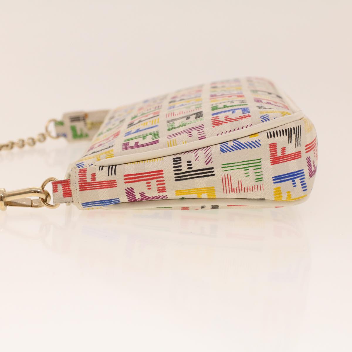 FENDI Zucchino Canvas Chain Accessory Pouch Multicolor Auth yk6972