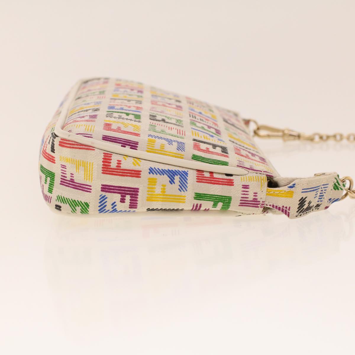 FENDI Zucchino Canvas Chain Accessory Pouch Multicolor Auth yk6972