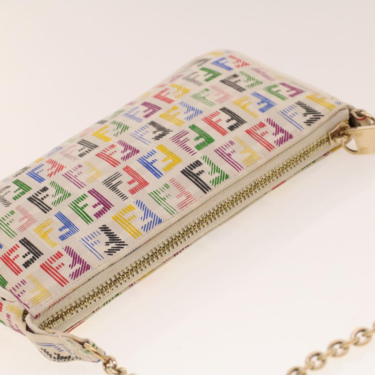 FENDI Zucchino Canvas Chain Accessory Pouch Multicolor Auth yk6972