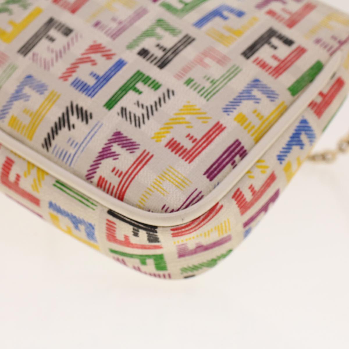 FENDI Zucchino Canvas Chain Accessory Pouch Multicolor Auth yk6972