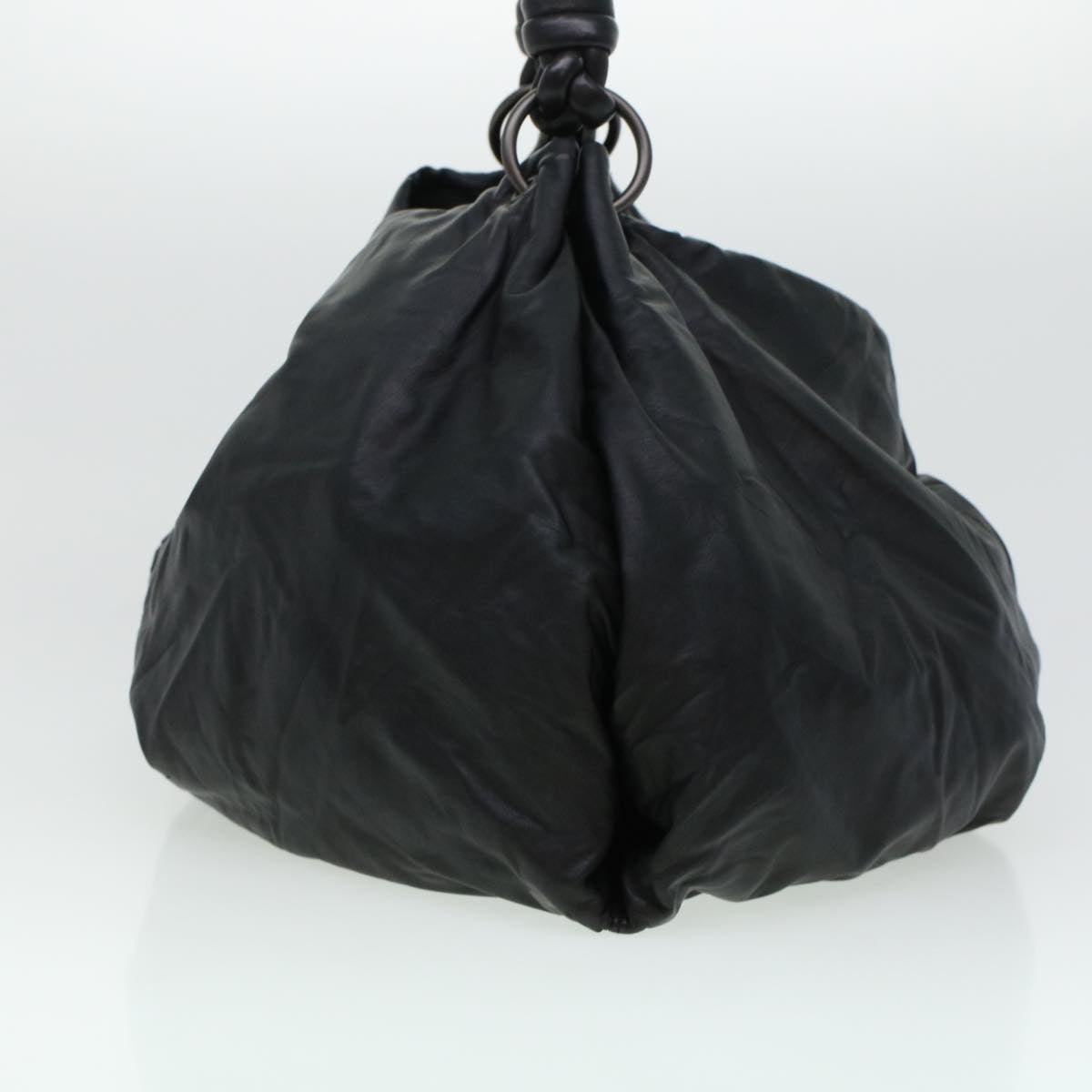 BOTTEGAVENETA INTRECCIATO Shoulder Bag Leather Black Auth yk6981