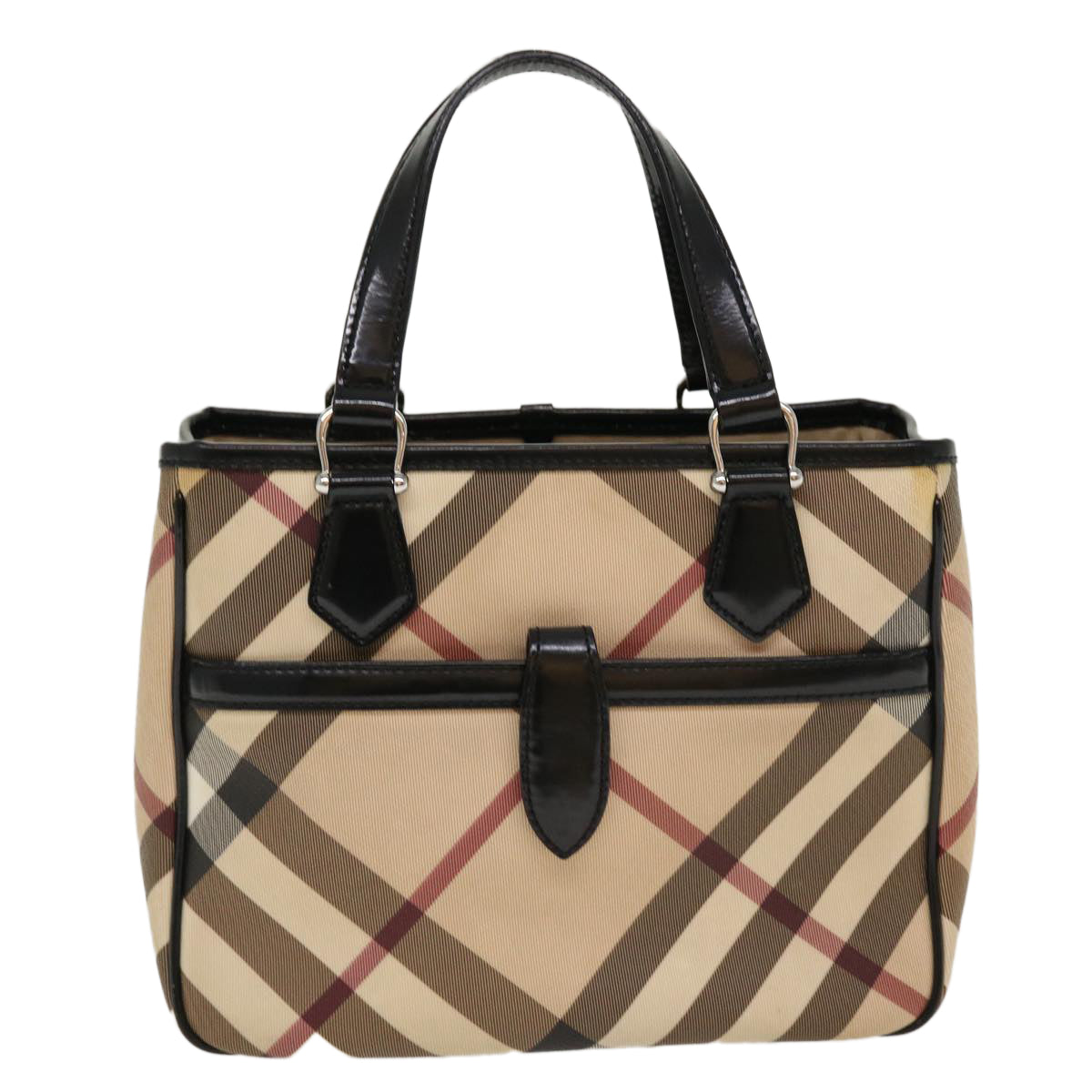 BURBERRY Nova Check Hand Bag PVC Leather Beige Auth yk7004B