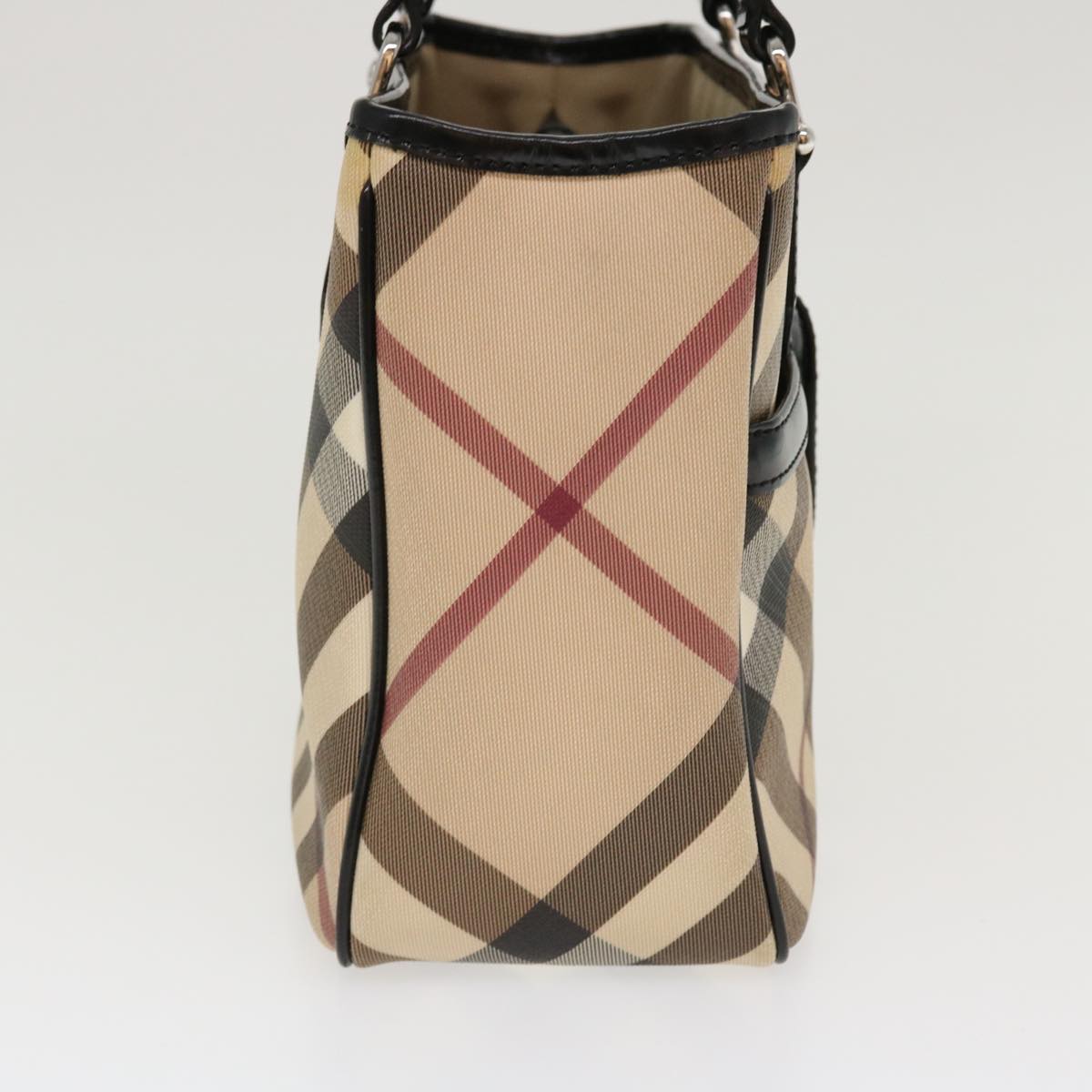 BURBERRY Nova Check Hand Bag PVC Leather Beige Auth yk7004B