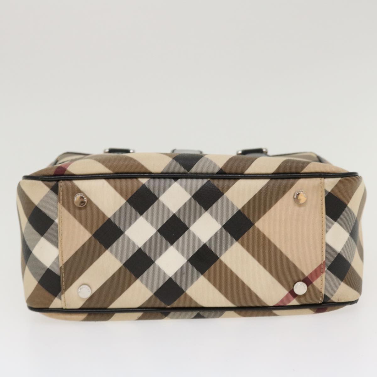 BURBERRY Nova Check Hand Bag PVC Leather Beige Auth yk7004B