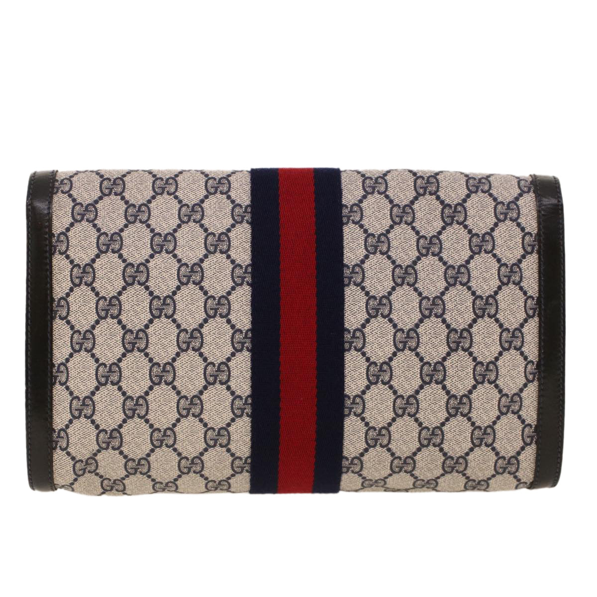 GUCCI GG Canvas Sherry Line Clutch Bag Gray Red Navy 67.014.3087 Auth yk7005B - 0