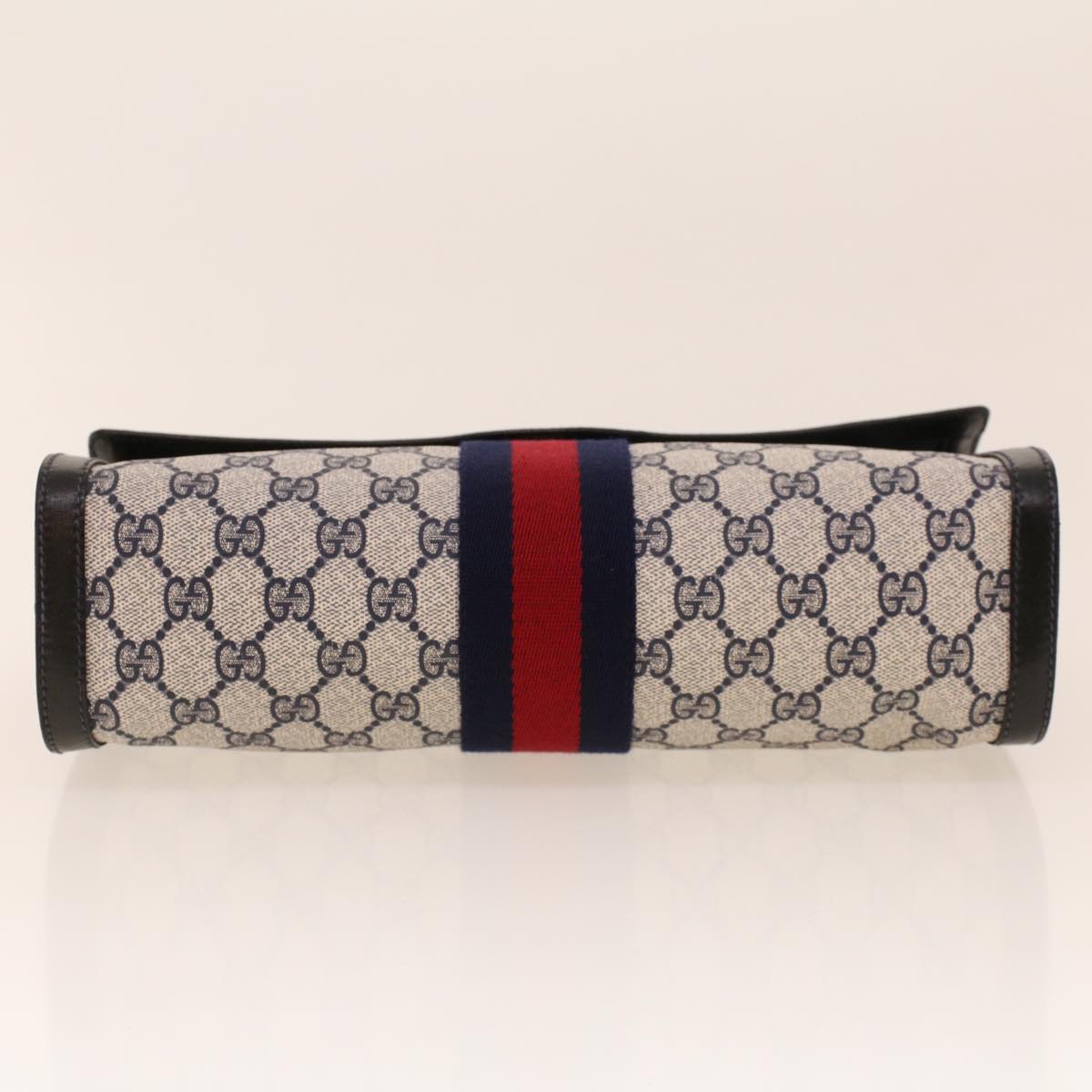 GUCCI GG Canvas Sherry Line Clutch Bag Gray Red Navy 67.014.3087 Auth yk7005B