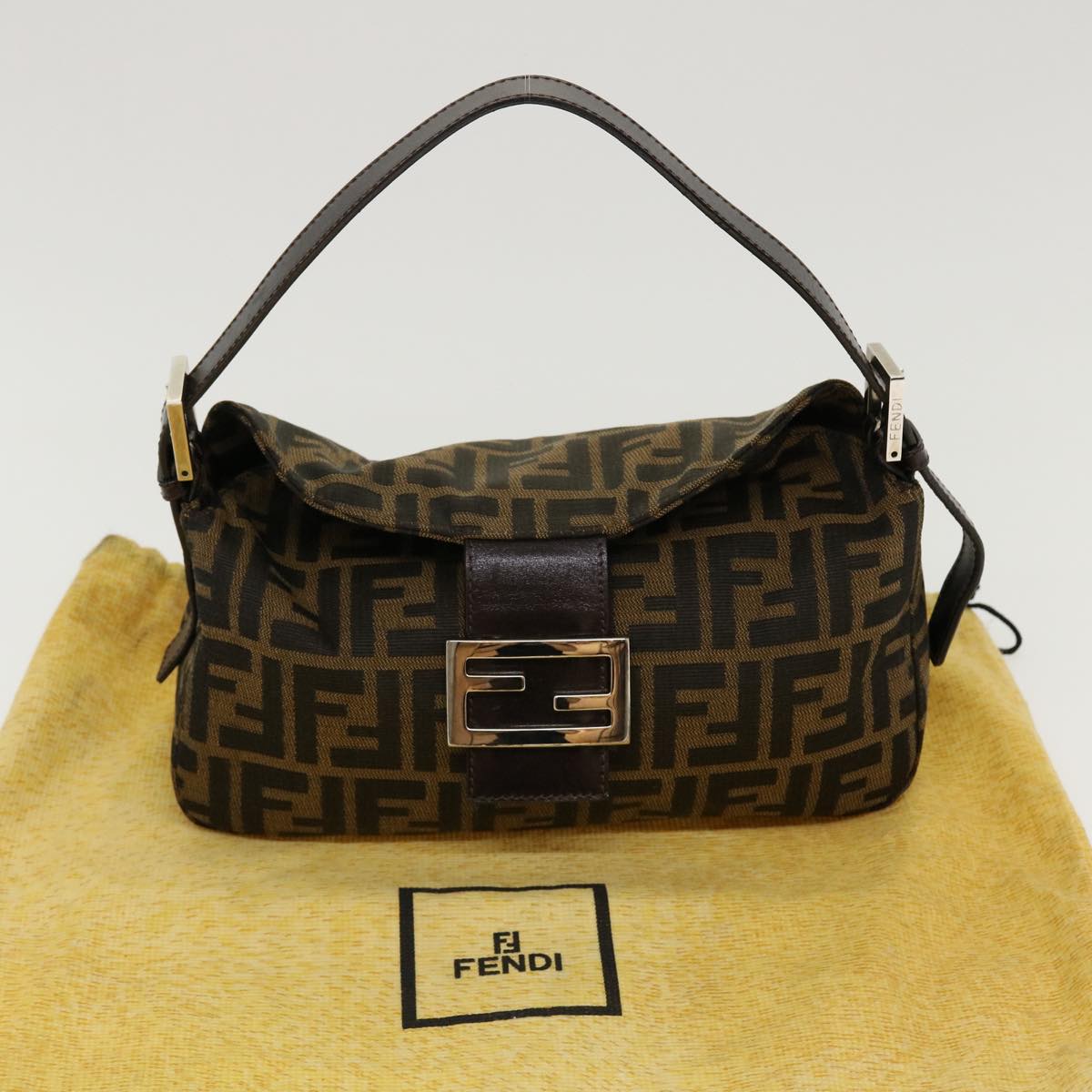 FENDI Zucca Canvas Mamma Baguette Shoulder Bag Brown 2305.26725.008 Auth yk7016B