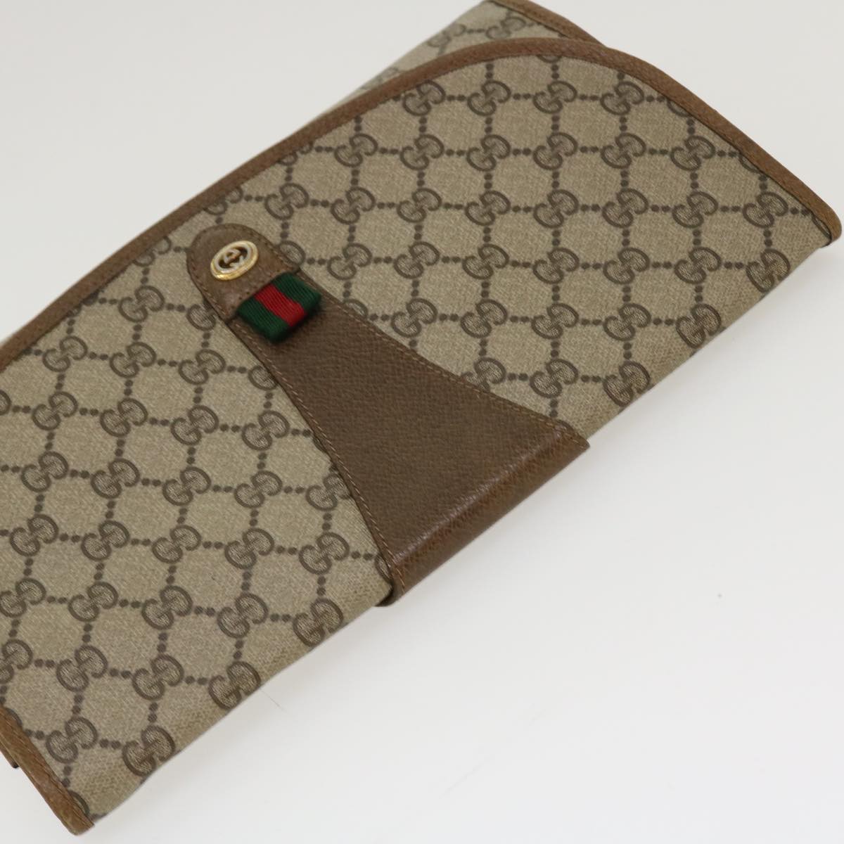 GUCCI GG Canvas Web Sherry Line Clutch Bag Beige Red 89.01.031 Auth yk7021B