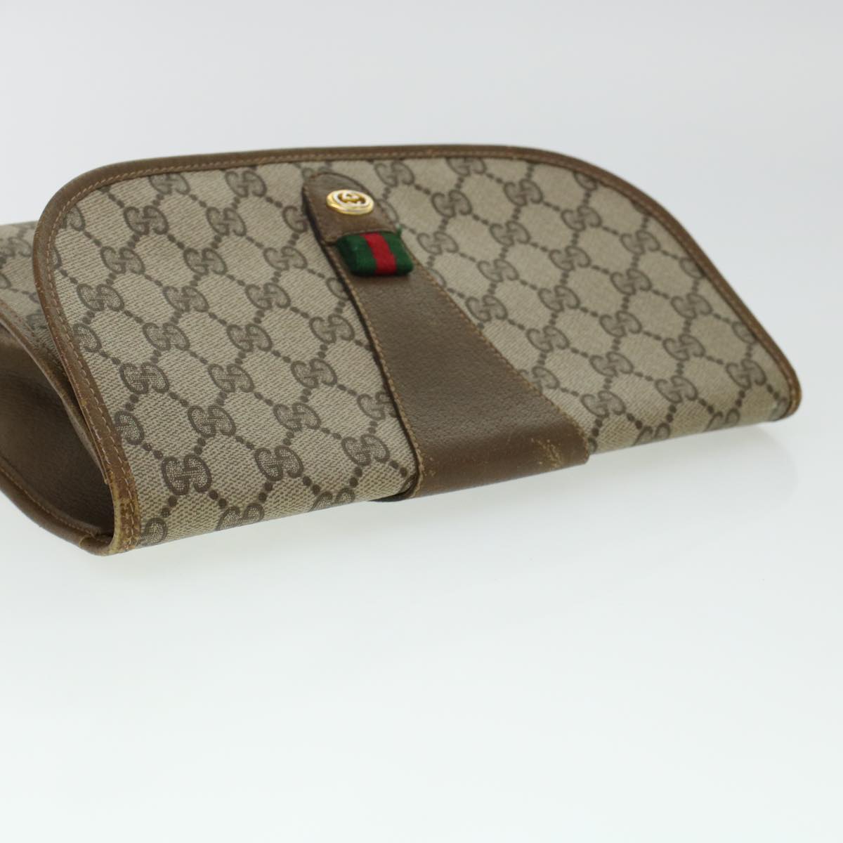 GUCCI GG Canvas Web Sherry Line Clutch Bag Beige Red 89.01.030 Auth yk7078B