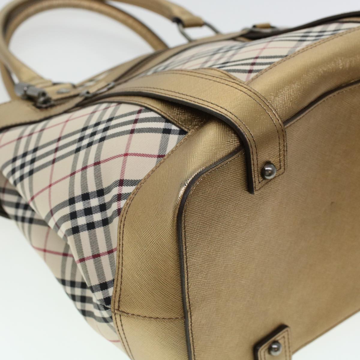 BURBERRY Nova Check Hand Bag Nylon Beige Auth yk7081B