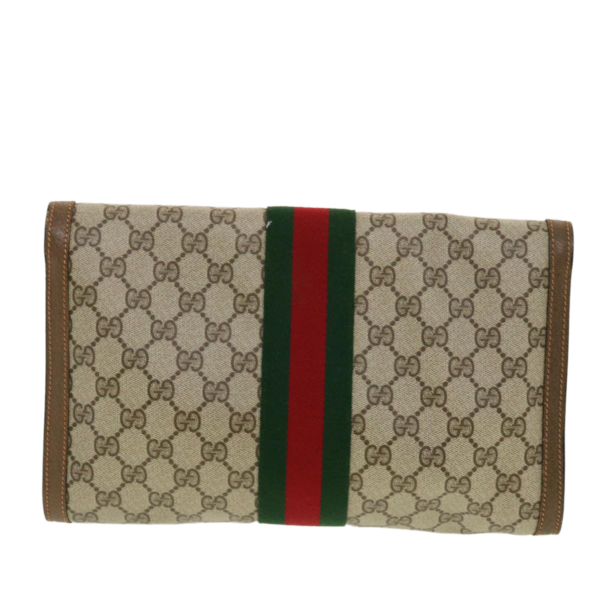 GUCCI GG Canvas Web Sherry Line Clutch Bag Beige Red 89.01.007 Auth yk7088B - 0