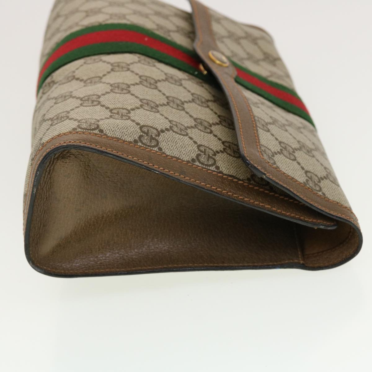 GUCCI GG Canvas Web Sherry Line Clutch Bag Beige Red 89.01.007 Auth yk7088B