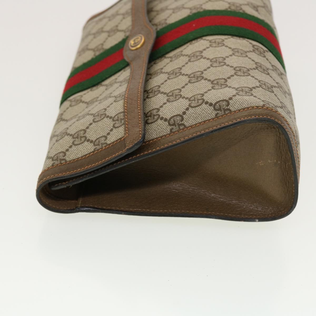 GUCCI GG Canvas Web Sherry Line Clutch Bag Beige Red 89.01.007 Auth yk7088B