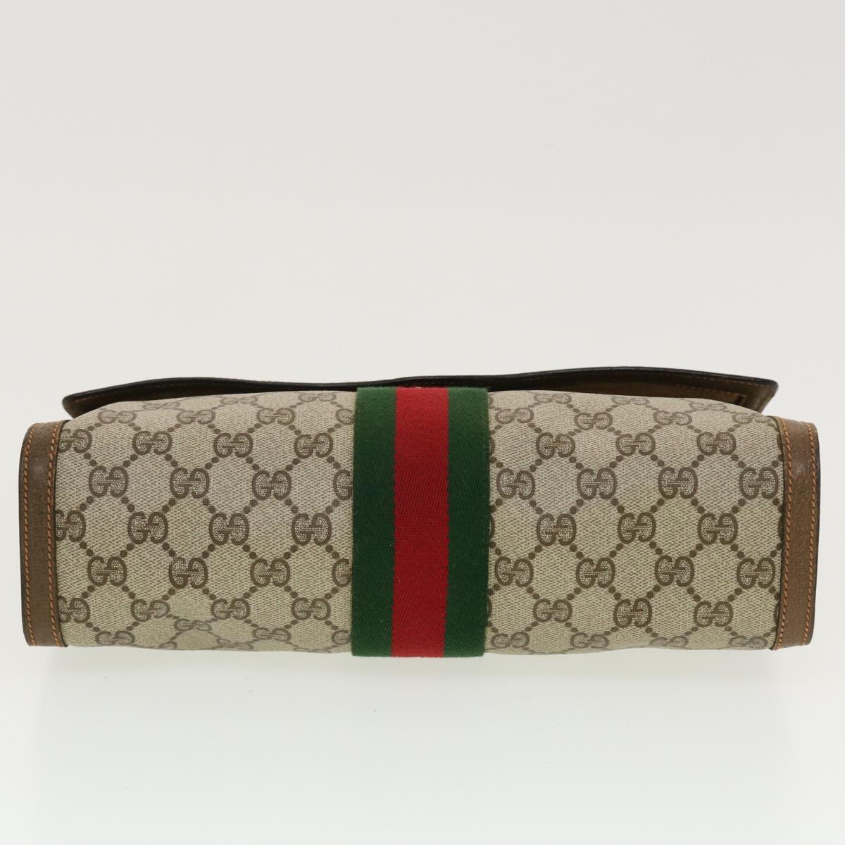 GUCCI GG Canvas Web Sherry Line Clutch Bag Beige Red 89.01.007 Auth yk7088B