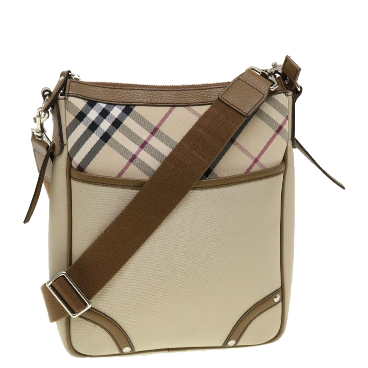 BURBERRY Nova Check Shoulder Bag Nylon Beige Auth yk7100B