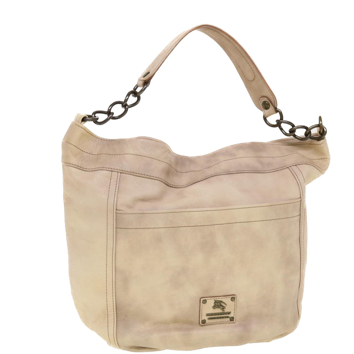 BURBERRY Chain Shoulder Bag Leather Beige Auth yk7109