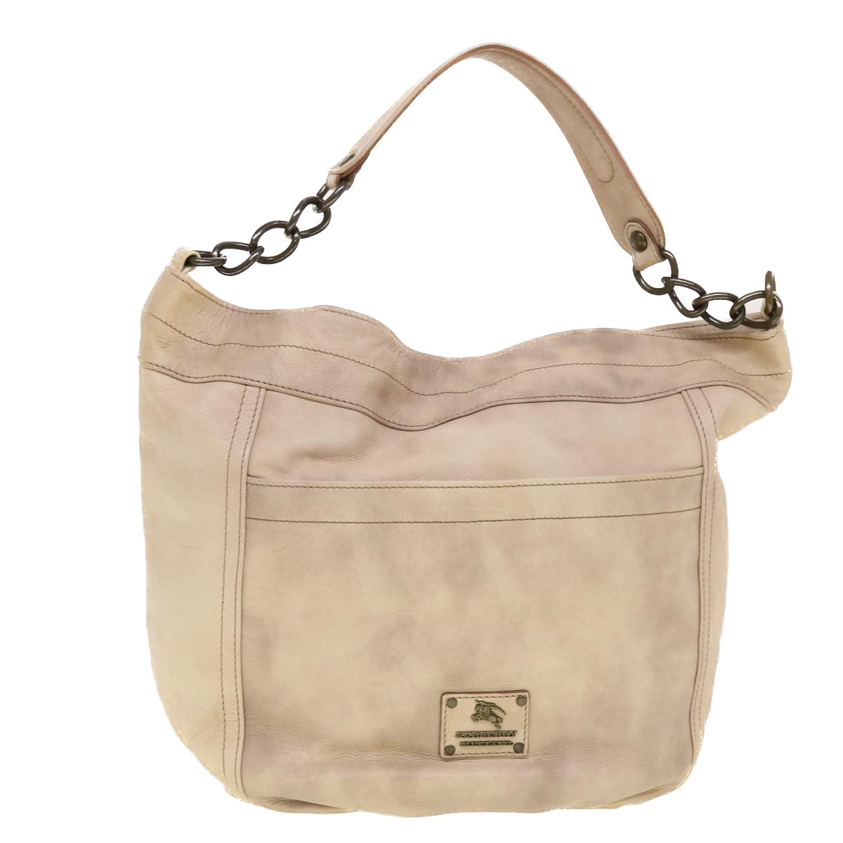 BURBERRY Chain Shoulder Bag Leather Beige Auth yk7109