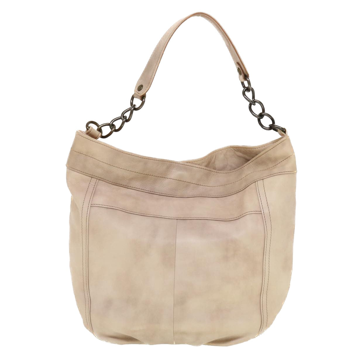 BURBERRY Chain Shoulder Bag Leather Beige Auth yk7109 - 0