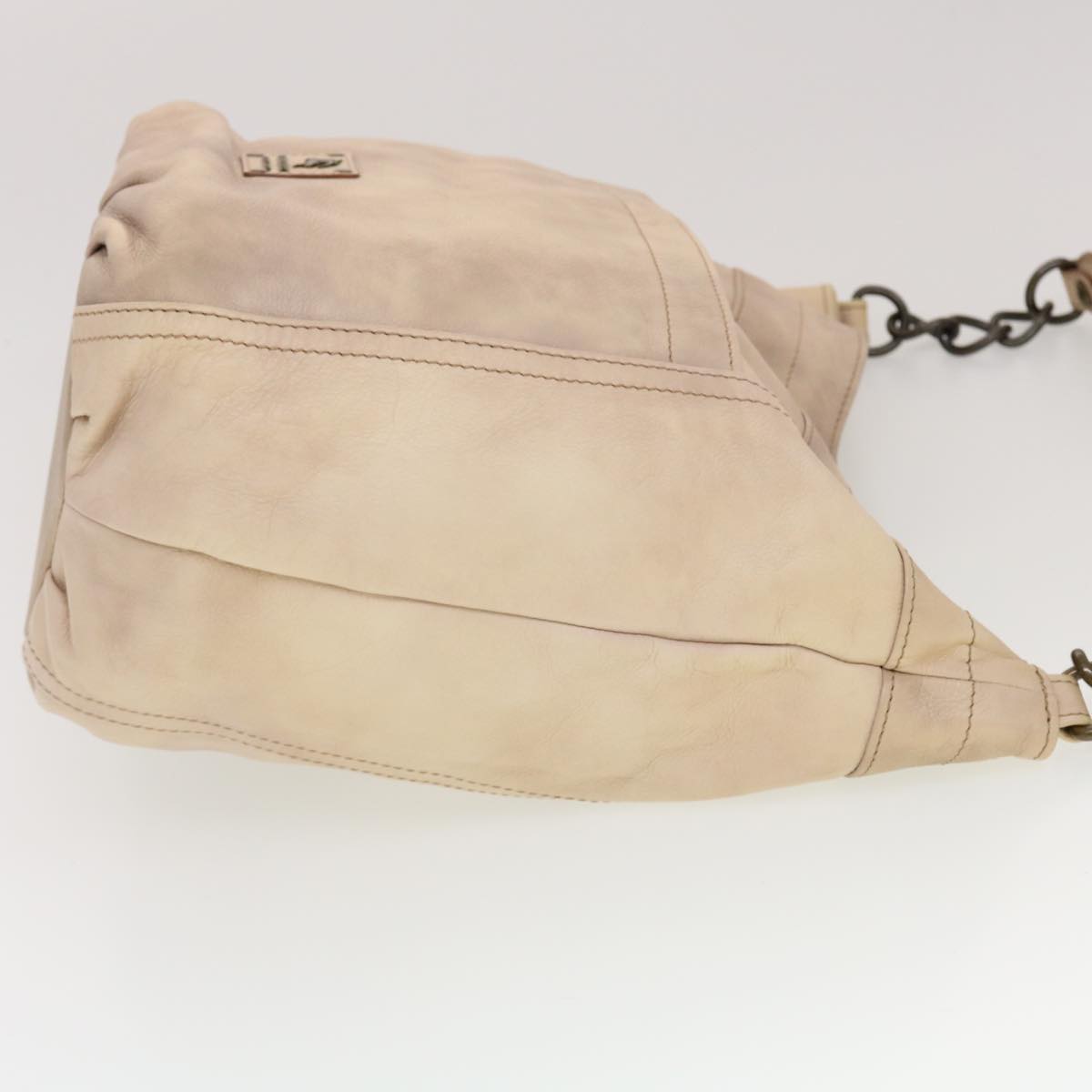 BURBERRY Chain Shoulder Bag Leather Beige Auth yk7109