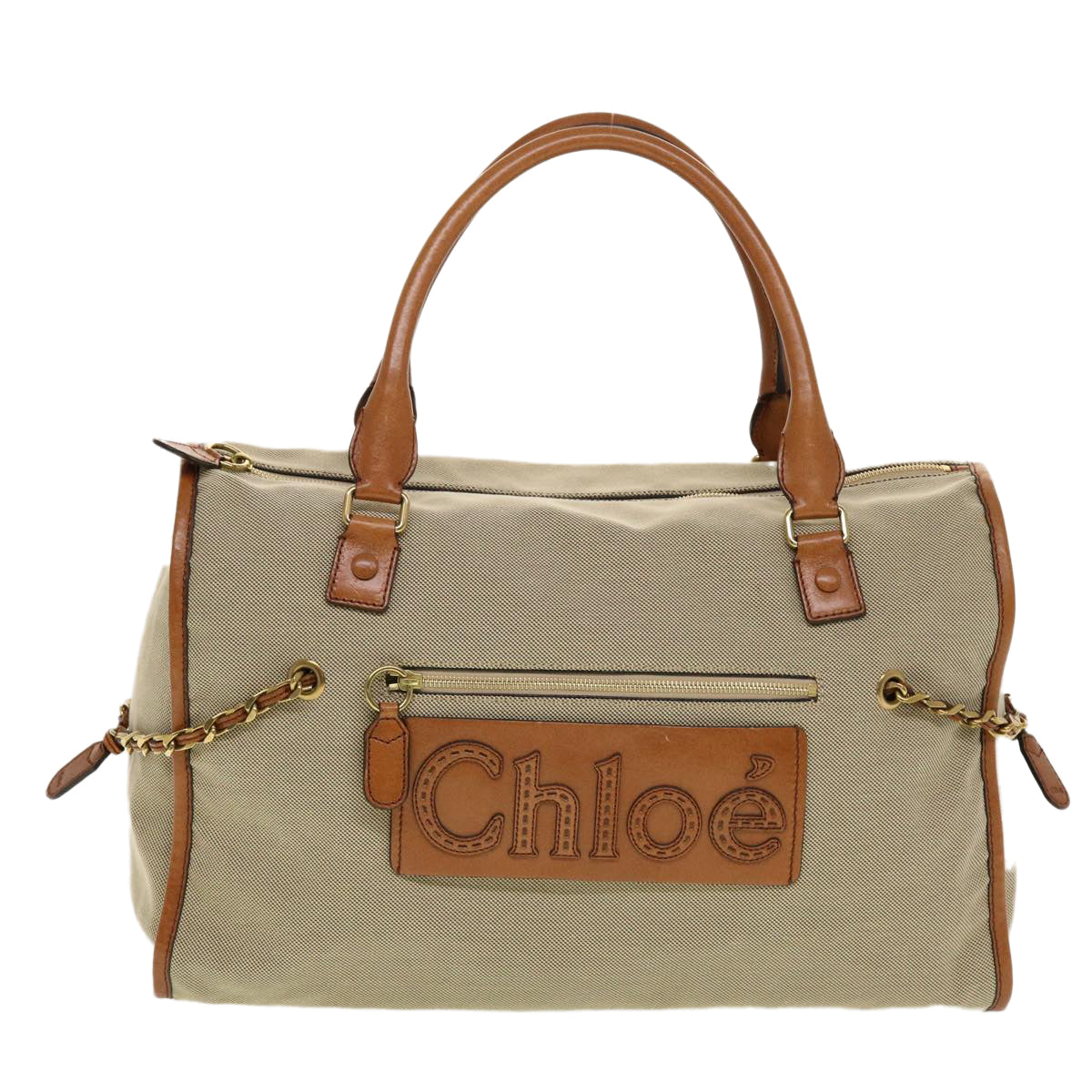 Chloe Harley Boston Bag Canvas Beige 01 10 51 6008 Auth yk7112