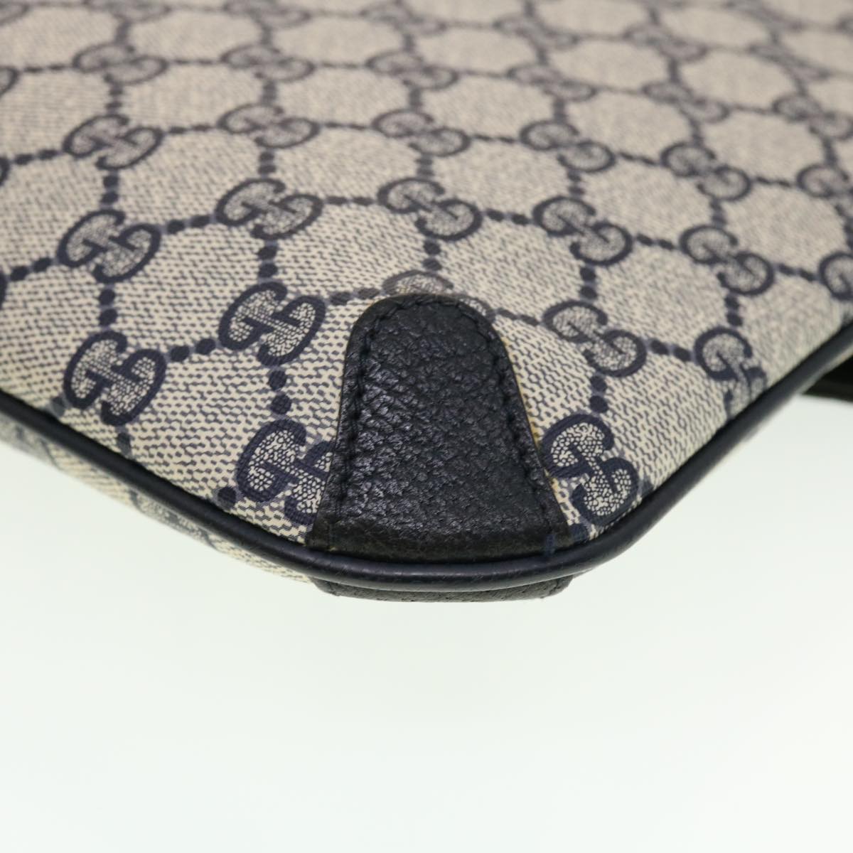 GUCCI GG Canvas Clutch Bag PVC Leather Gray Navy 89.02.075 Auth yk7122