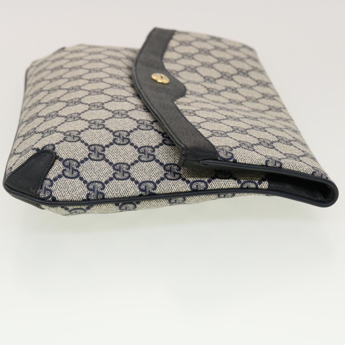 GUCCI GG Canvas Clutch Bag PVC Leather Gray Navy 89.02.075 Auth yk7122