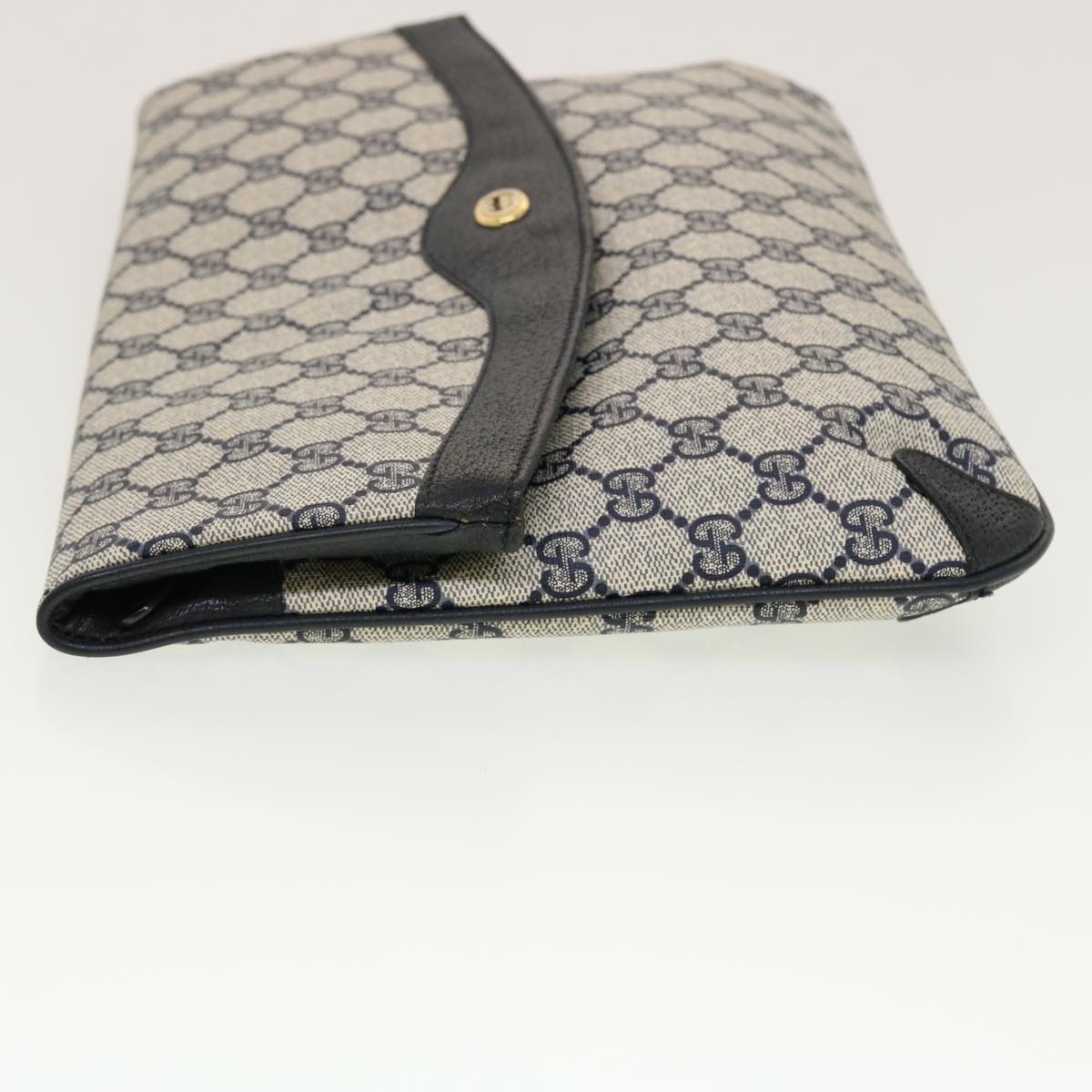 GUCCI GG Canvas Clutch Bag PVC Leather Gray Navy 89.02.075 Auth yk7122