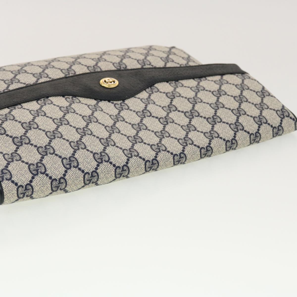 GUCCI GG Canvas Clutch Bag PVC Leather Gray Navy 89.02.075 Auth yk7122