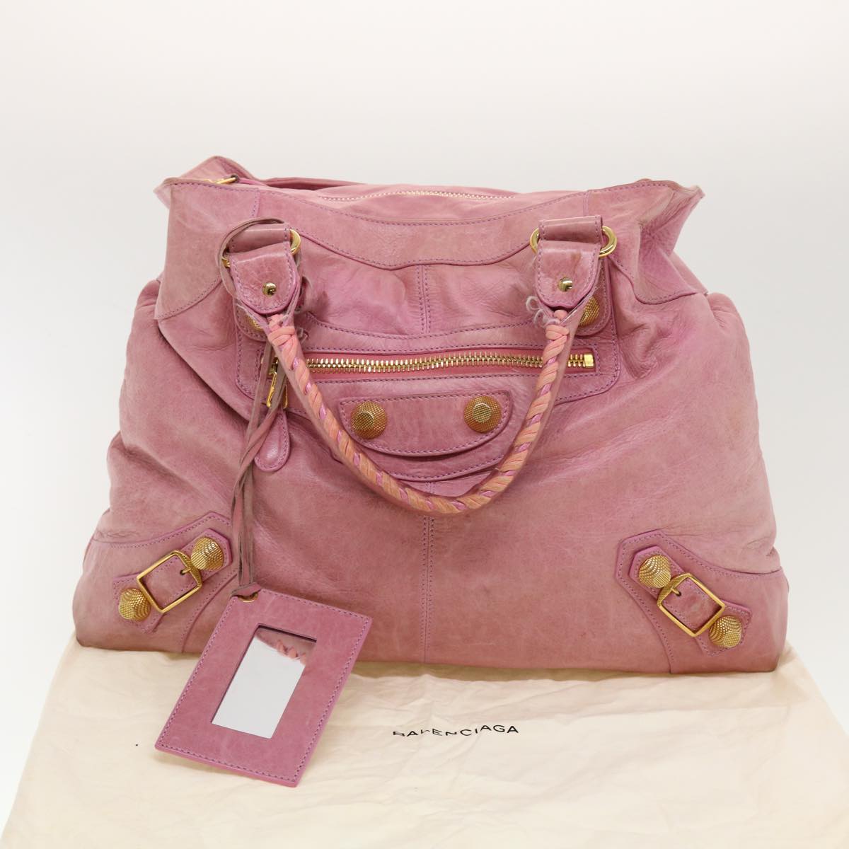 BALENCIAGA The Giant Hand Bag Leather Pink 173085 Auth yk7128