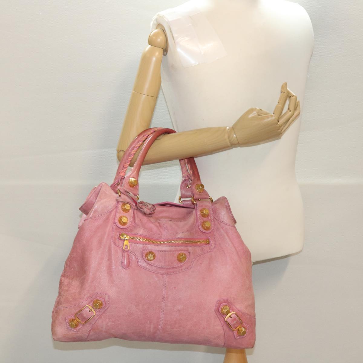 BALENCIAGA The Giant Hand Bag Leather Pink 173085 Auth yk7128