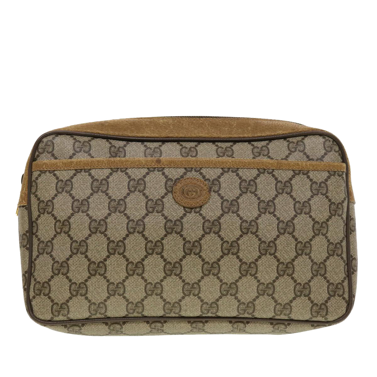 GUCCI GG Canvas Clutch Bag PVC Leather Beige 89.01.044 Auth yk7129