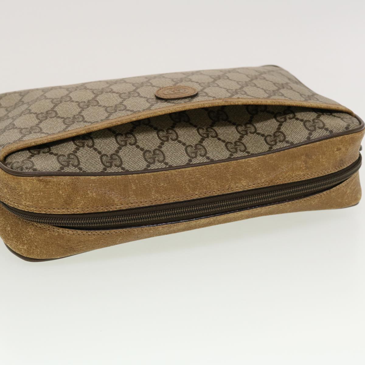 GUCCI GG Canvas Clutch Bag PVC Leather Beige 89.01.044 Auth yk7129