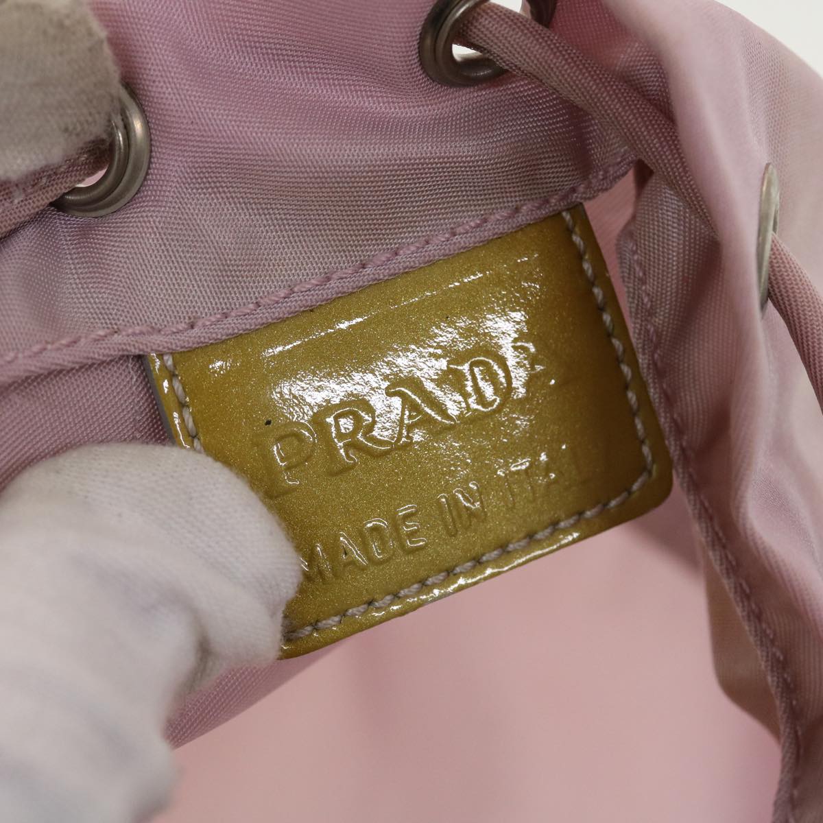PRADA Drawstring Bag Pouch Nylon Pink Auth yk7134