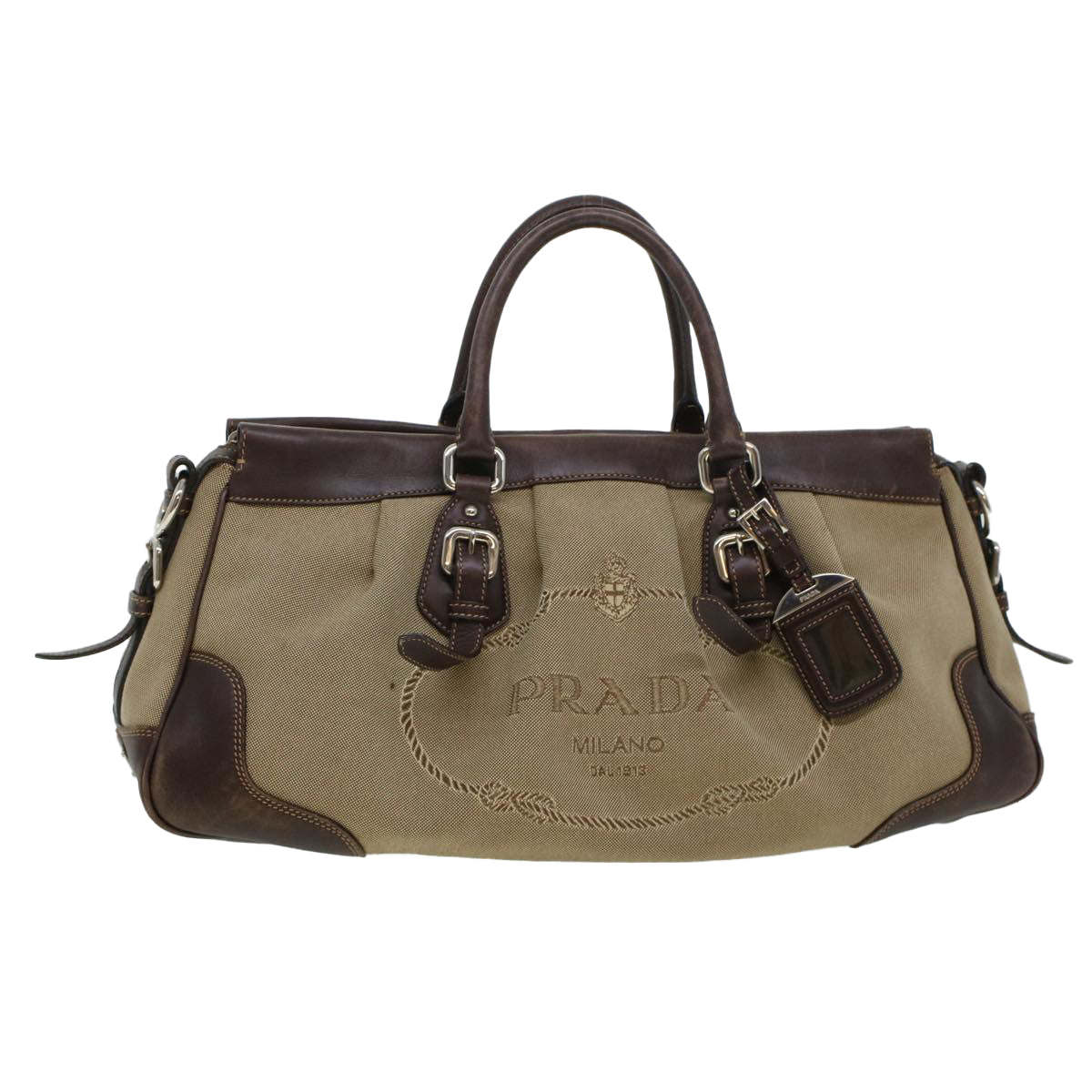 PRADA Hand Bag Canvas Beige Auth yk7145