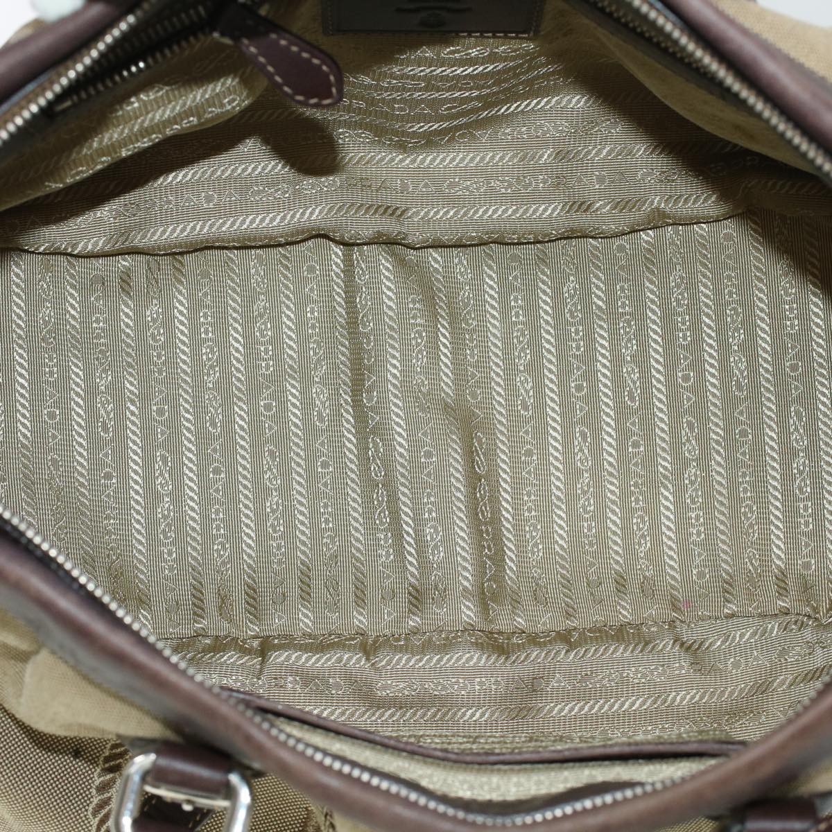 PRADA Hand Bag Canvas Beige Auth yk7145