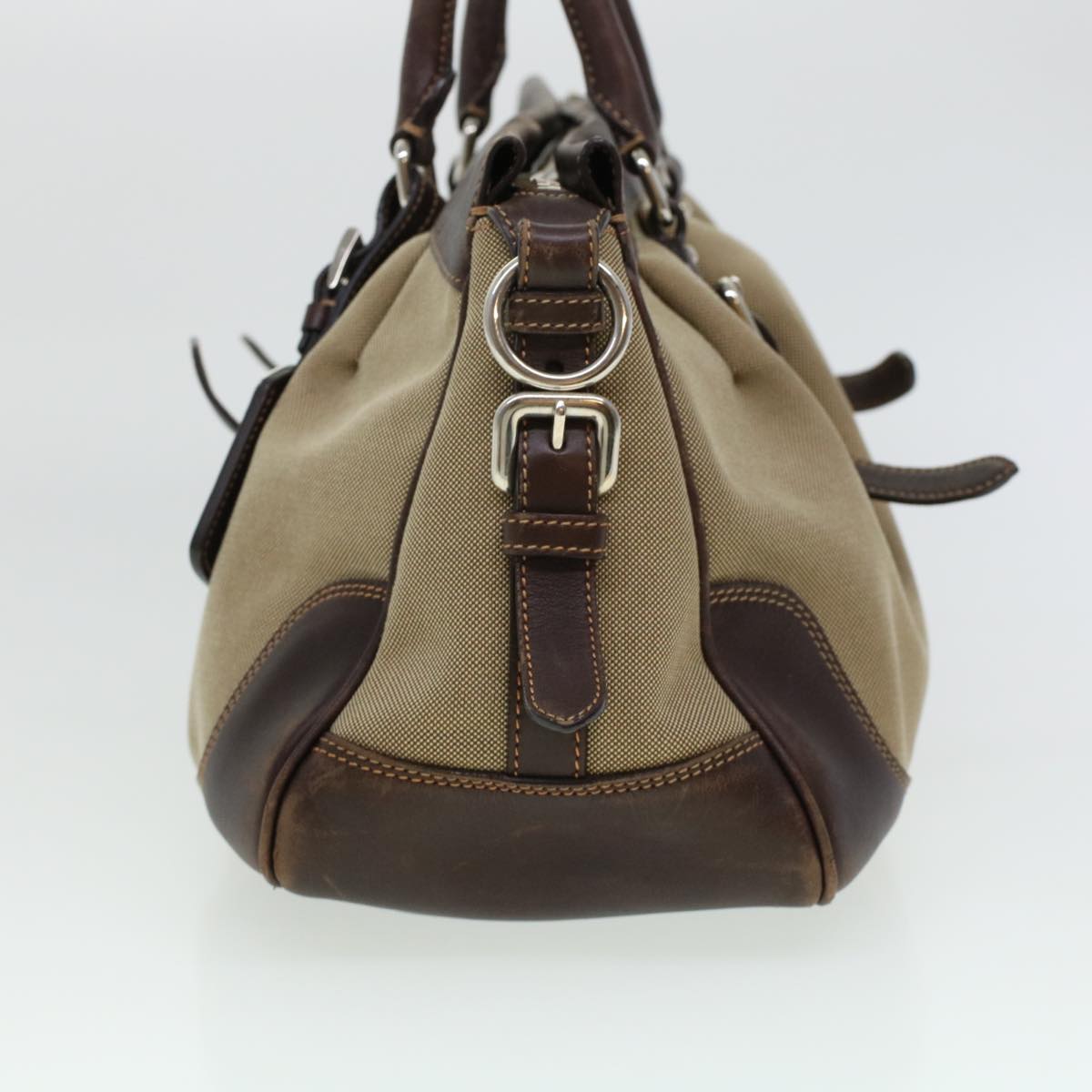 PRADA Hand Bag Canvas Beige Auth yk7145